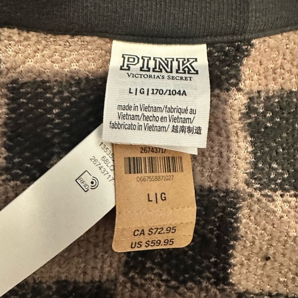 PINK Victoria's Secret Iced Coffee Checkered Half Zip Sherpa Size L  NWT - Picture 4 of 6